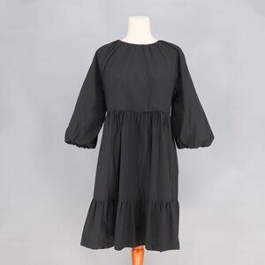 CHICO'S A-Line Poplin Gathered Tiered Dress Balloon Sleeve Black Size 0/US 4